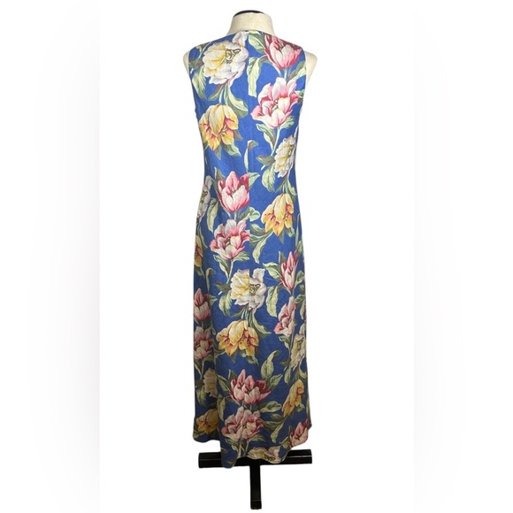 Ralph Lauren Blue Floral Sleeveless Maxi Dress. 100% Linen. Size 6. Quiet Luxury - Picture 3 of 14
